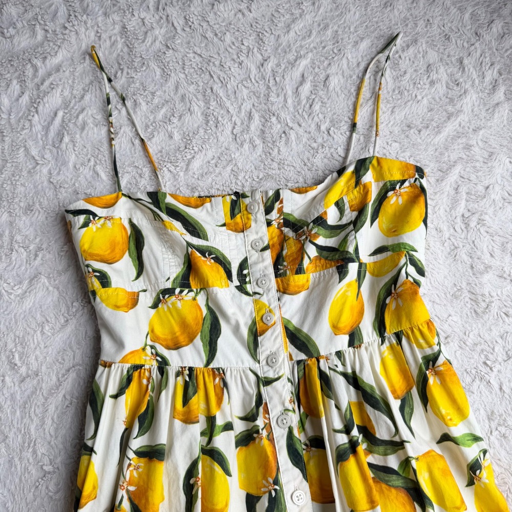J.Crew Lemon Print Limoncello Dress Regenerative Cotton Button Midi CA663 0 - Picture 6 of 12